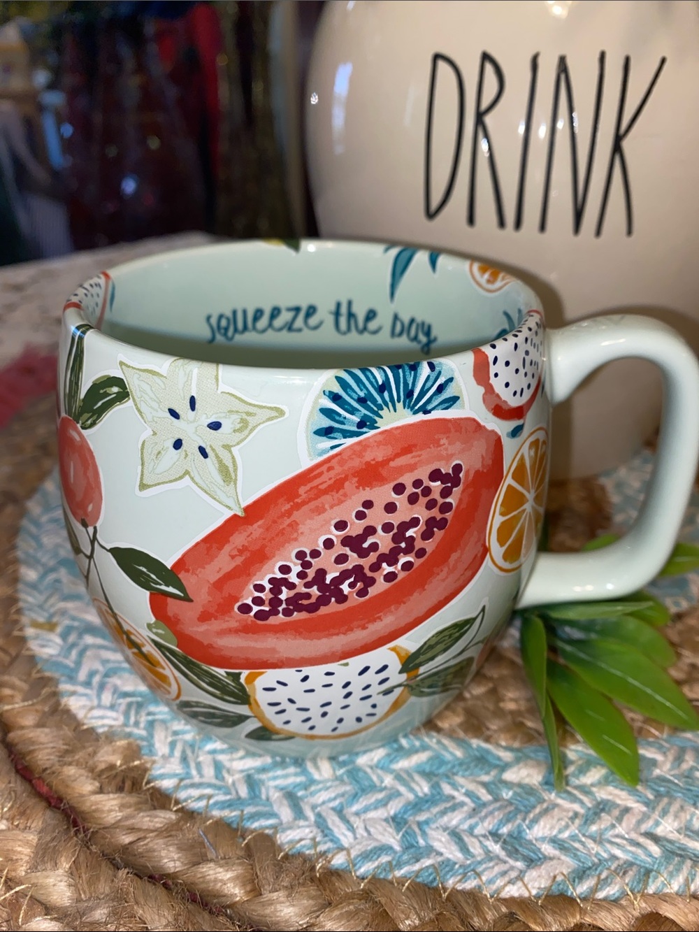 ‘Squeeze The Day’ Floral Fruit Stoneware Coffee Mug